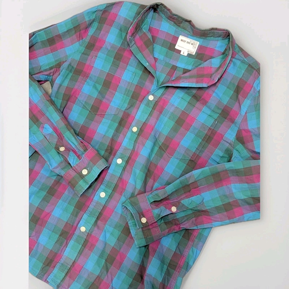 Y2K Grunge Coastal Plaid Cotton Button Up Shirt Indie Skater Large‎